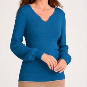 Soft Surroundings Suze Sweater Size XL Teal Blue V-Neck Long Sleeve Ribbed